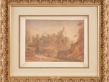 a painting of a landscape with a castle in the distance