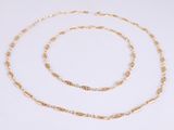 a gold chain necklace and bracelet set on a white background