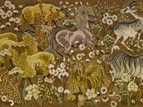 un tableau représentant des animaux dans un champ de fleurs