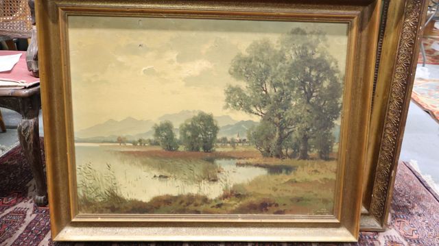 MÜNDREN ? « Bord de rivière » huile sur toile signée en bas à dro...