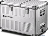 an image of a silver cooler sitting on top of a white surface