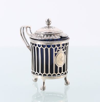 Moutardier en argent 950 millièmes de forme cylindrique, la …