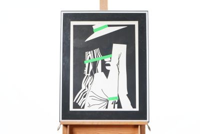 la photo d'un tableau représentant une femme coiffée d'un chapeau, posé sur un chevalet