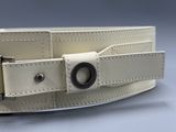 a white belt with a black buckle on it