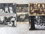 plusieurs vieilles photos en noir et blanc représentant une maison et un arbre