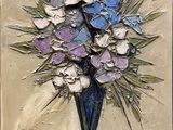 a painting of flowers in a vase on a table