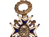 an image of a gold medal with a blue ribbon around it