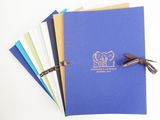 a close up of a notebook with a ribbon on top of it