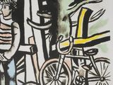 a drawing of a man on a bike and a woman on a bicycle
