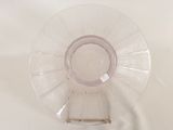 a clear glass plate with a handle on a white surface