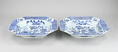 pair of chinese blue and white dishes