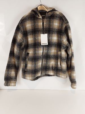 BERSHKA - Veste à capuche zippée - Motif carreaux marron et …
