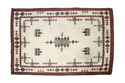 Original tapis Marocain beige à bordure rouge