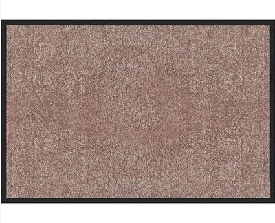 a brown door mat with a black border on a white background
