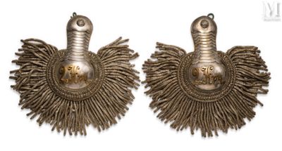 pair of silver earrings with feathers on them on a white background