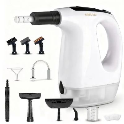 un mixeur plongeant électrique blanc et noir avec divers accessoires
