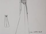 a drawing of a woman in a dress with a bow on it