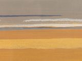 painting of a person walking on a beach with a surfboard