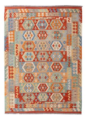 Kilim Afghan en laine Couleur rouge, beige, bleu 235 X 174