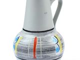 a white vase with a multicolored design on it