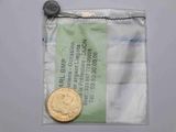 une pièce de monnaie dans un sac entouré d'une chaîne