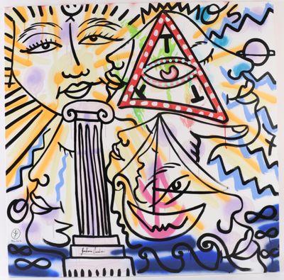 une image représentant un tableau avec un soleil et un triangle
