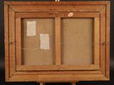 an old wooden easel with a piece of paper taped to it