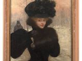 an image of a painting of a woman in a fur coat and hat