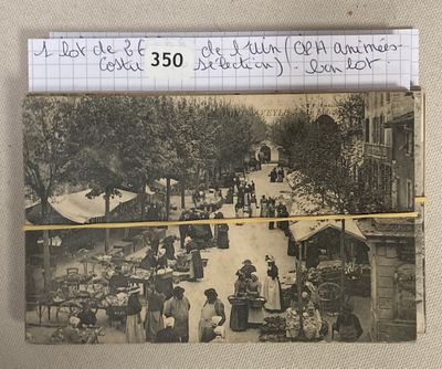 a picture of a postcard with a picture of people at a market
