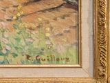 an image of a painting of a field with flowers in the foreground