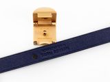 navy blue leather belt with gold buckle and brass buckle
