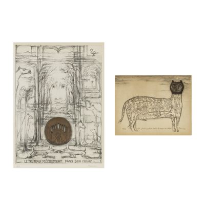 deux dessins d'animaux et une pièce de monnaie sur fond blanc