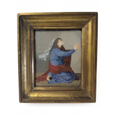 a painting of jesus kneeling on the ground in a gold frame