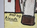 a picture of a painting of a man with a red tie