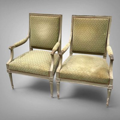 pair of louis xvi style armchairs with upholstered upholstered arms
