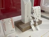 a display of jewelry on display in a glass case