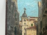 a picture of a painting of a street with people walking down it