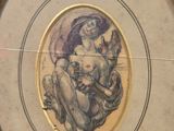 painting of a woman holding a baby in a black frame