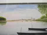 a picture of a painting of two boats on the water