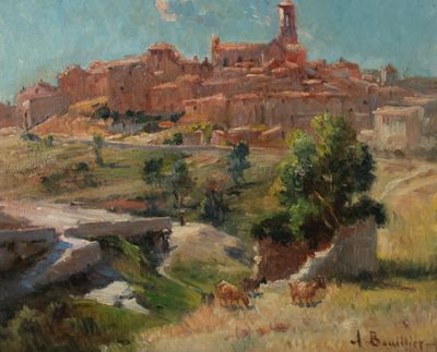tableau représentant une vue d'une ville traversée par une rivière