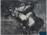 un dessin en noir et blanc représentant un cheval avec une guitare sur le dos