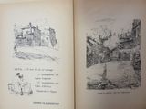 an open book with a drawing of a man and a dog