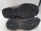 the soles of a pair of black shoes on a white surface