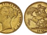 une pièce d'or « sovereign » représentant la tête d'un homme à cheval