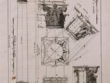 an old drawing of a column with a clock on top of it