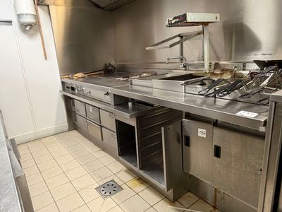 a kitchen with a lot of stainless steel counter tops