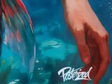a painting of a person holding a fish in the water