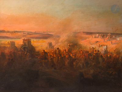 painting of a painting of a group of men on horseback in a field