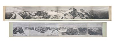 deux photographies en noir et blanc représentant des montagnes enneigées