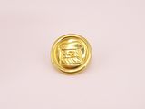 a close up of a gold button on a white surface
